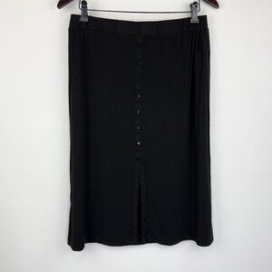 Reitmans Women’s Button Front A-Line Skirt Midi M Black Front Slit Stretch Knit